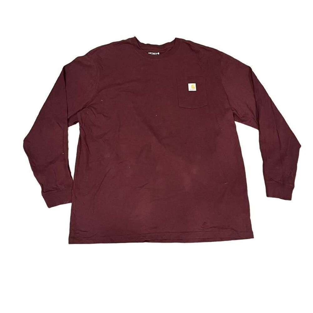 Carhartt T-Shirt Men 2XL Tall Burgundy Long Sleeve Crew Neck Loose Fit‎ Pullover